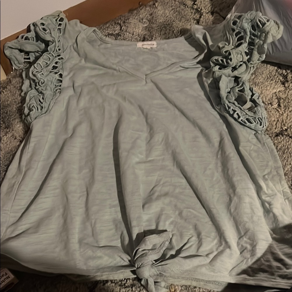 Women's Light Green Ruffle Sleeve Top